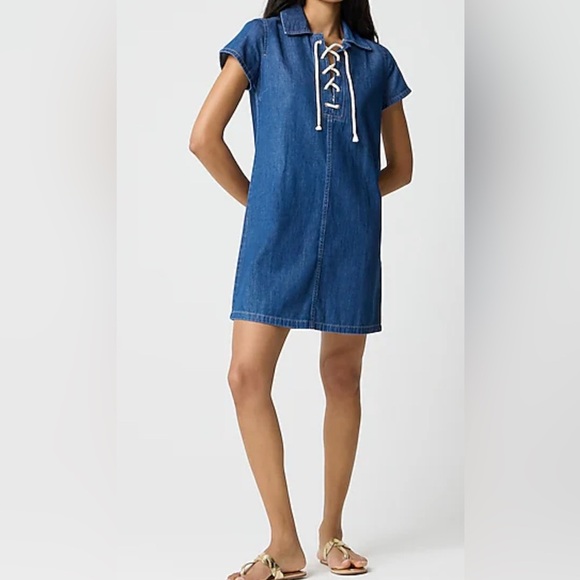 J Crew Factory Lace-up Denim  Mini Dress - Picture 1 of 7